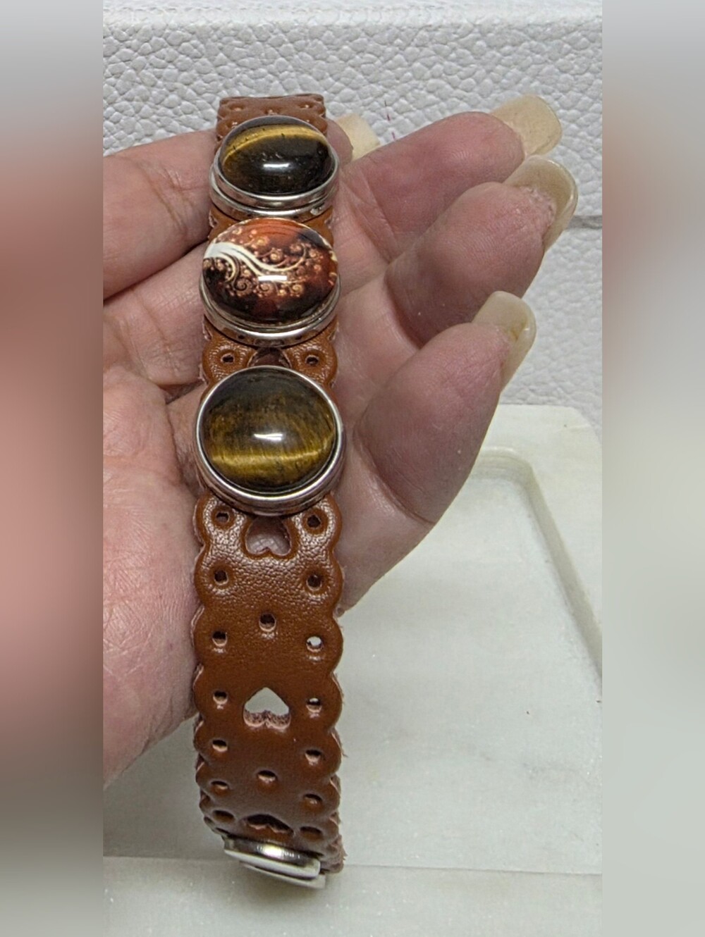 Ginger Snap Leather Bracelet With Interchangeable Cabochon Snap Ons NWOT